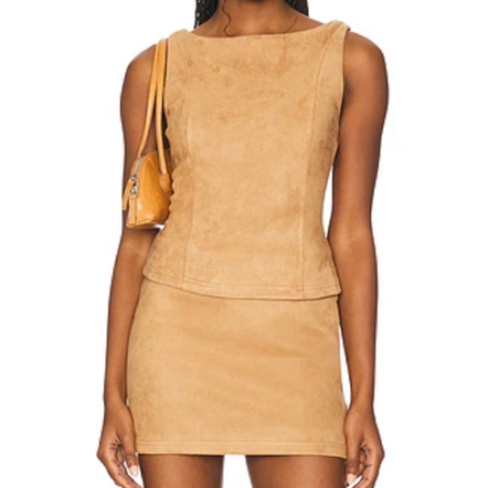Super down Aviva Faux Suede Top and Skirt Set XS